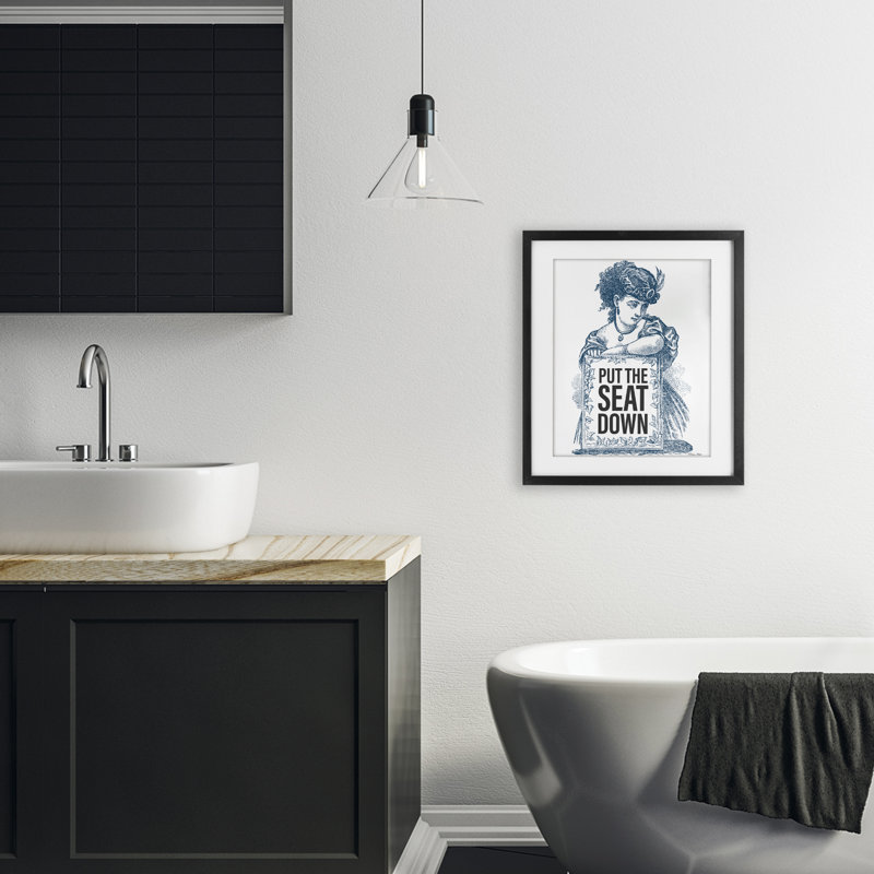 «Put The Seat Down», impression encadrée sous verre, design par Susan Ball, H 16 po x l 13 po, Cadre noir minuit