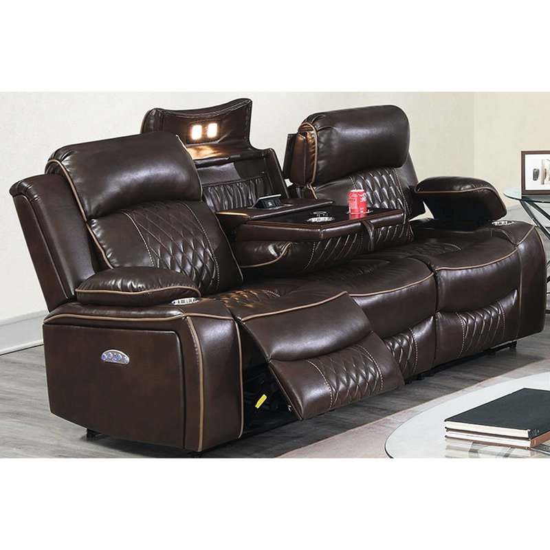 Fauteuil inclinable électrique contemporain avec fauteuil de chargement sans fil en similicuir brun, Brun