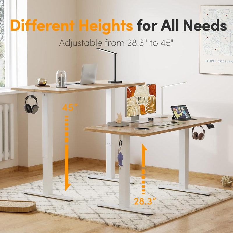 Latitude Adjustable Standing Desk, 27.00" H x 48.00" W x 24.00" D , Maple/White