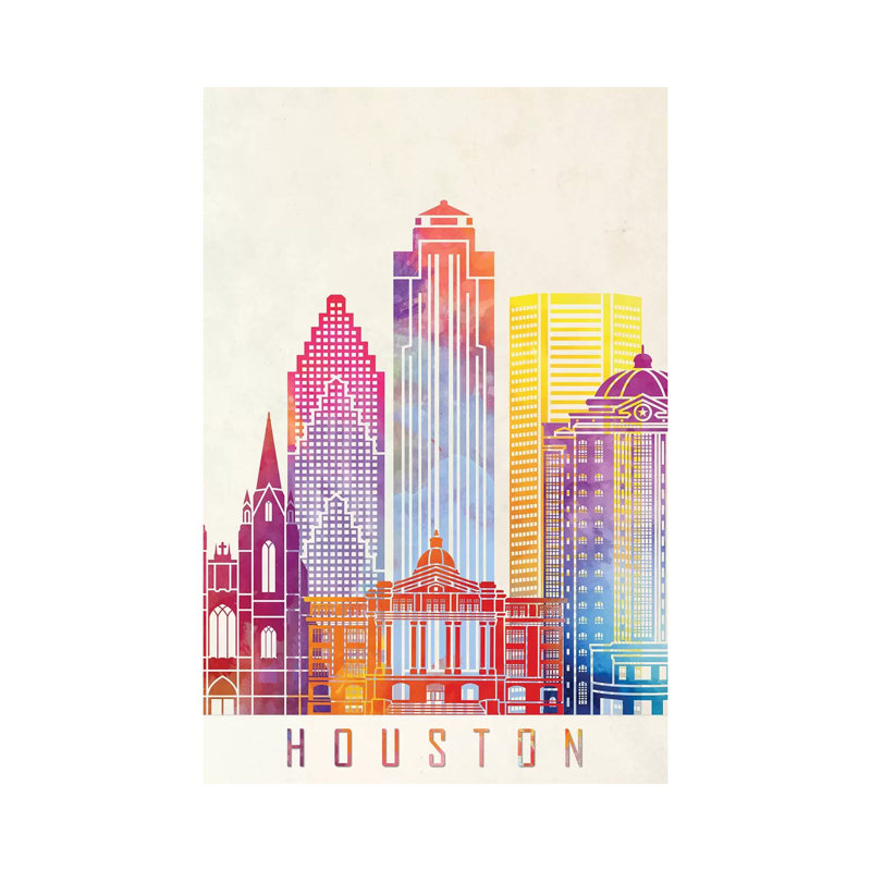 Houston Landmarks Watercolour Vertical 1 Piece Wrapped Canvas Painting, 30.48cm H x 20.32cm W x 1.91cm D