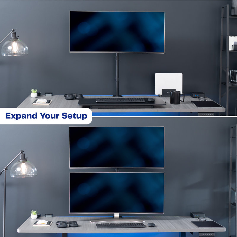 Black Adjustable Single Monitor Desk Mount with Extra Tall Pole