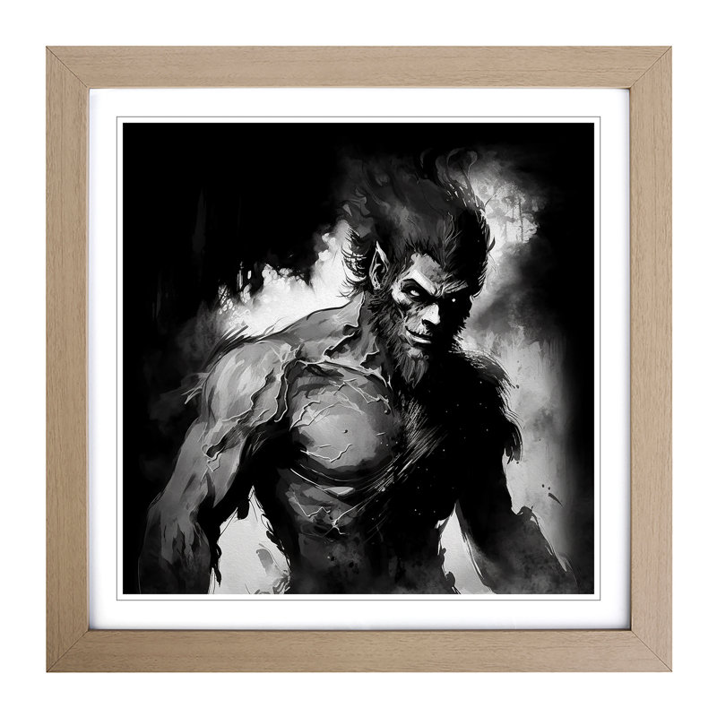 Werewolf Ink Wash - Single Picture Frame Print on Wood, Oak