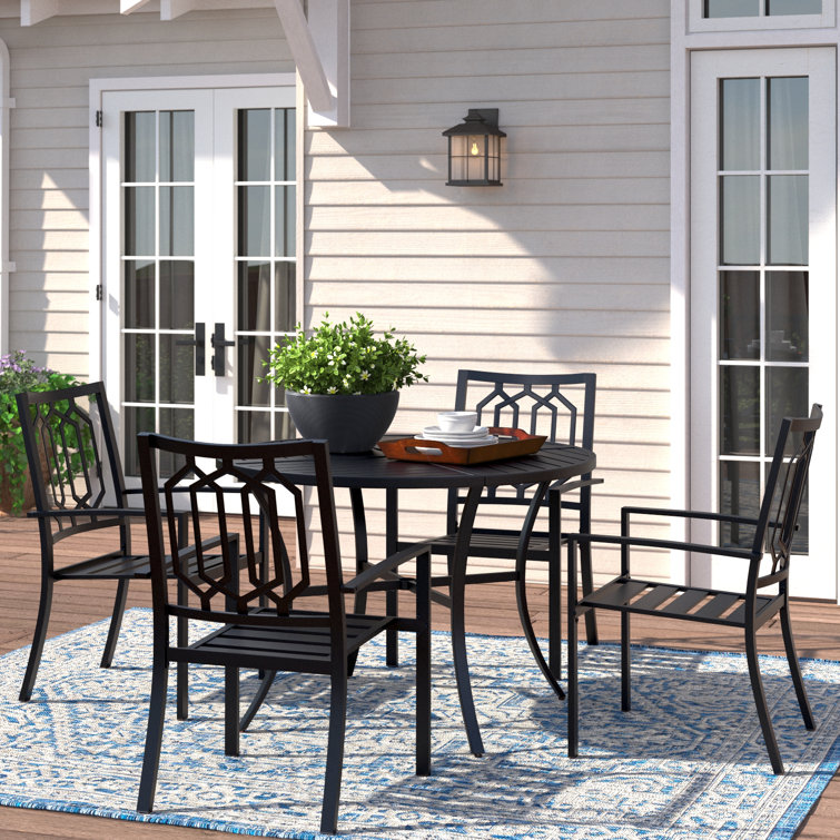 Alyah 4 - Person Metal Patio Dining Set with Round Table