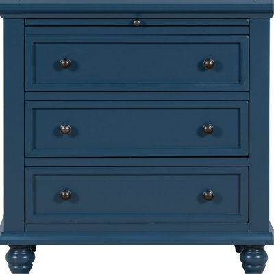 Table de bout polyvalente à 3 armoires bleues avec plateau de rangement pratique, idéal pour l'organisation à domicile