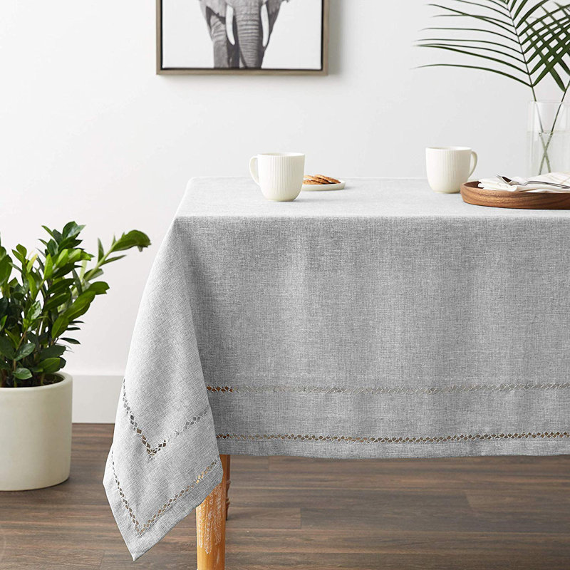 Shoreview Embroidered Vintage Tablecloth, 84" L x 60" W, Gray