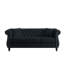 Canapé Chesterfield en velours noir à 3 places avec accoudoirs roulés et garniture cloutée pour la chambre