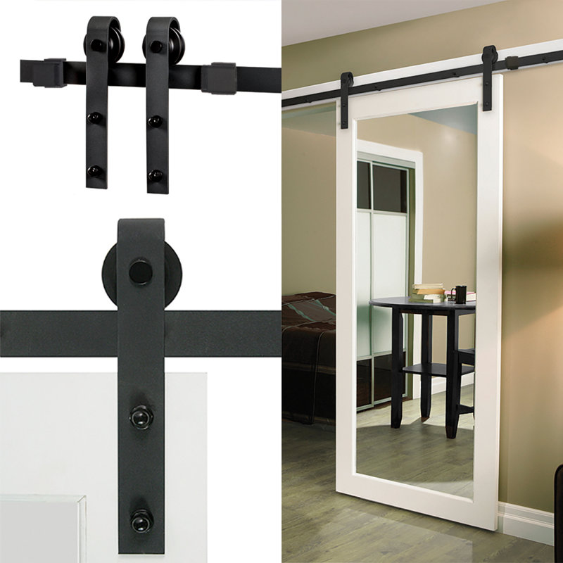Matte Black Steel Single Door Barn Door Hardware Kit Standard Single, 78.75 in.