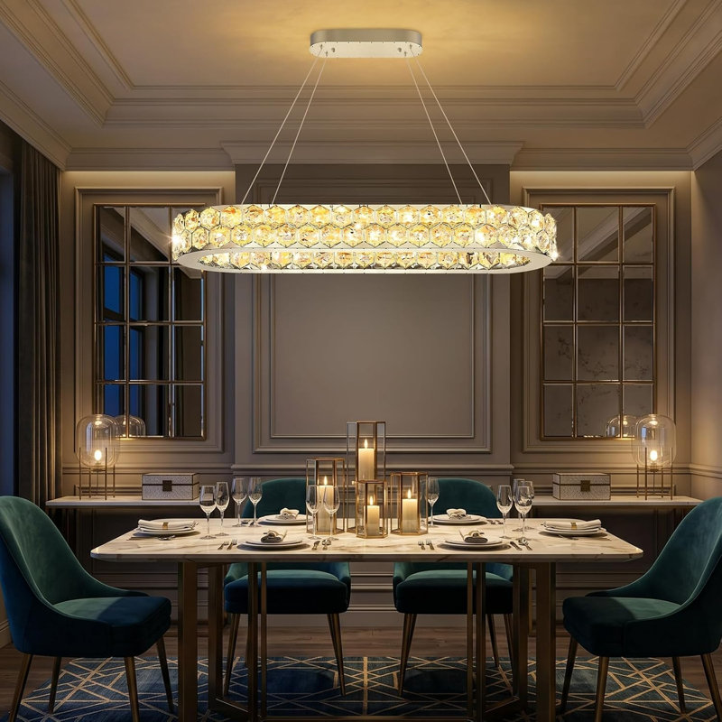 Lustre moderne pour salle à manger, Ovale 32 po, Argent