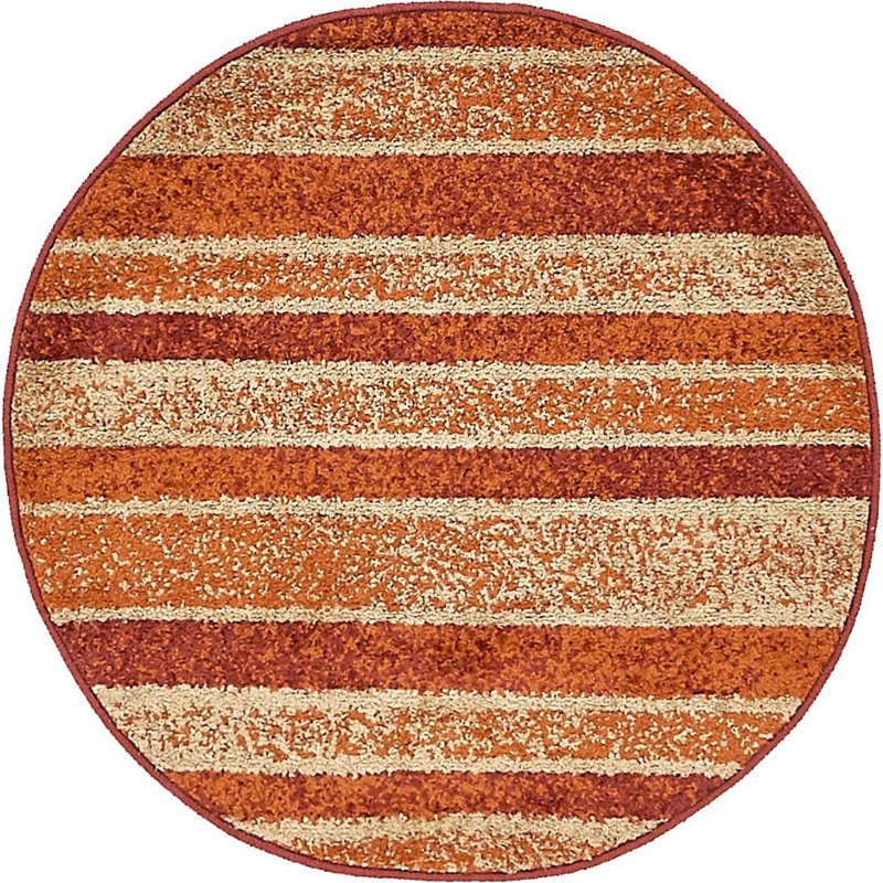 Tapis brun à motif géométrique Harvest, Rond 8 pi