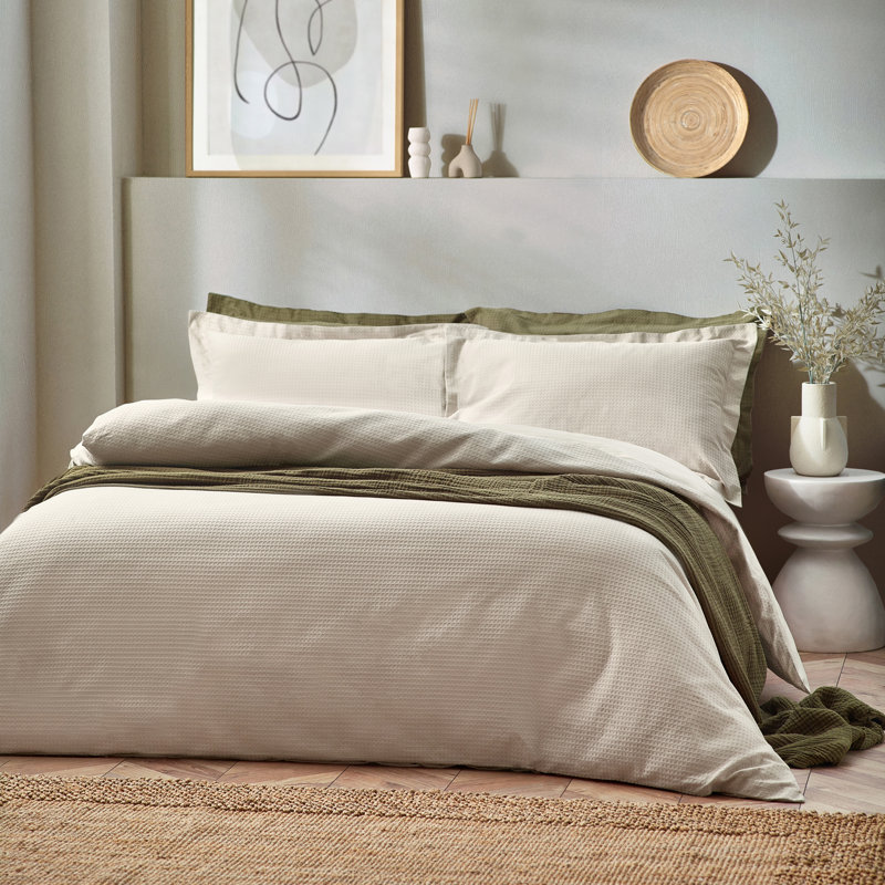 Waffle Textured 100% Cotton Duvet Cover Set, Single Duvet Cover + 1 Standard Pillowcase, Linen