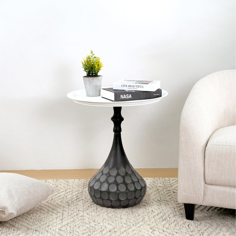 Table basse d'appoint en métal, table à piédestal pour le salon, texture martelée à la main