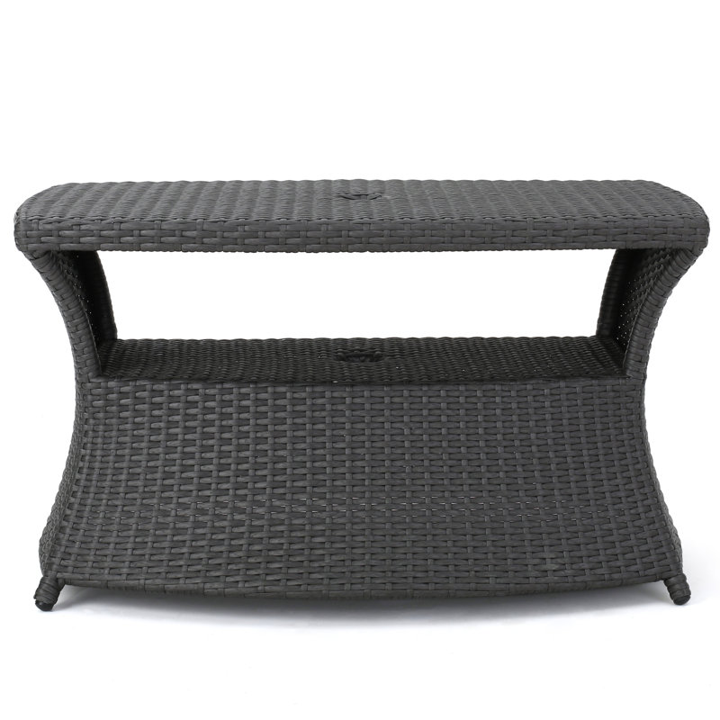 Grey Side Table For Outdoor, Iron Frame, 34"W X 22"D 19.5"H, Versatile Patio Furniture Table, Adds Elegance To