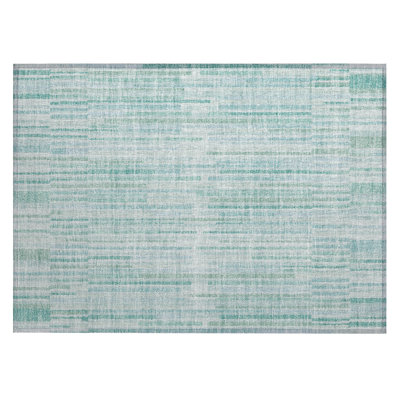 Machine Washable Indoor/Outdoor Xhevrie Turquoise Rug