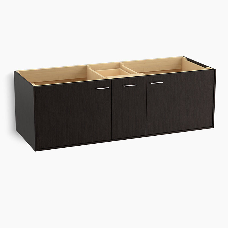 Jute Tones 62" Wall-Mounted Double Bathroom Vanity Set, Chrome, Satin Oak, White