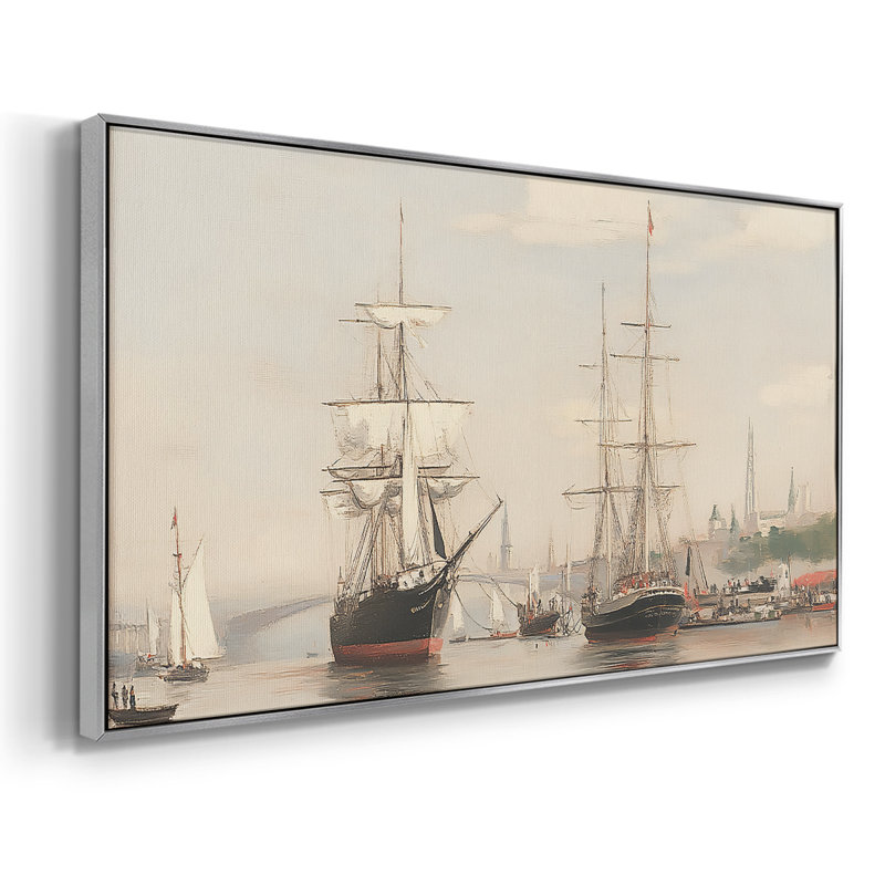Série nautique-XXXIX - Toile tendue avec châssis encadré - Prêt à être accroché, H 21 po x l 41 po, Argent argent