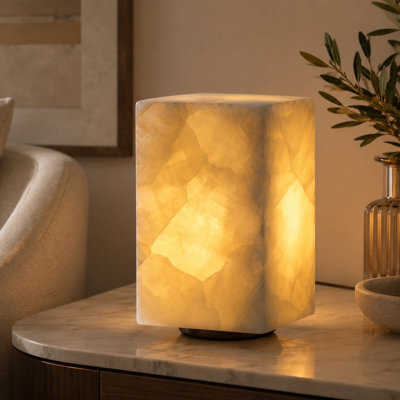 Artsolute Cuboid Natural Calcite Accent Table Lamp