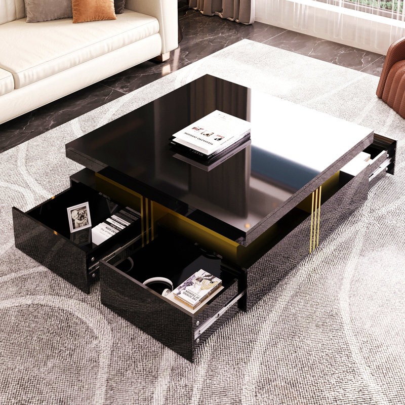 Table basse moderne avec rangement à 4 tiroirs 43,3 po Modern, Noir