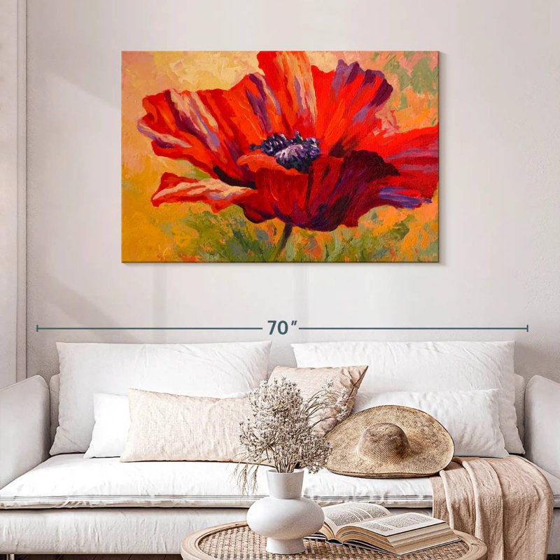 Délicat coquelicot rouge, H 30 po x l 45 po