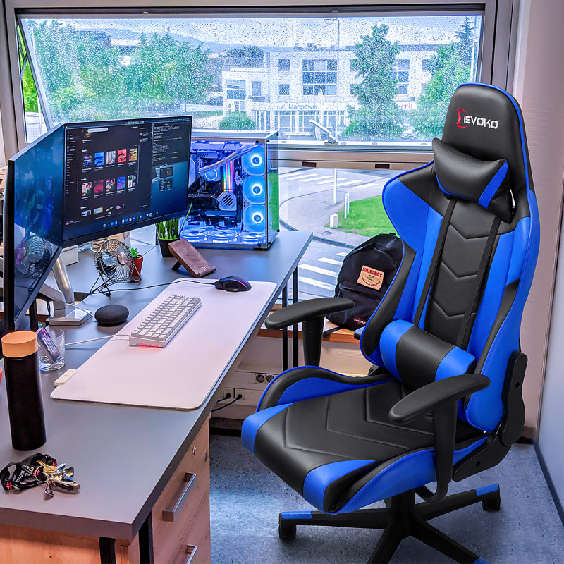 Devoko Adjustable Reclining Ergonomic Swiveling PC & Racing Game Chair, Blue/Black