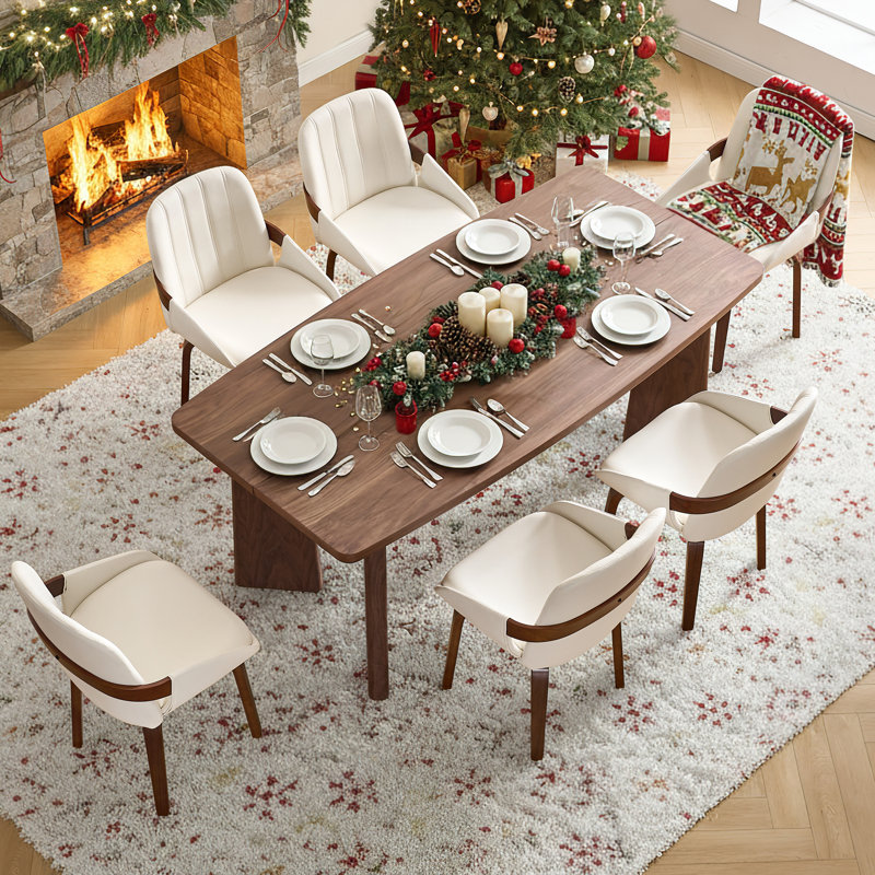 Faux Leather Upholstered Swivel Dining Chairs (Set of 6), 6, White