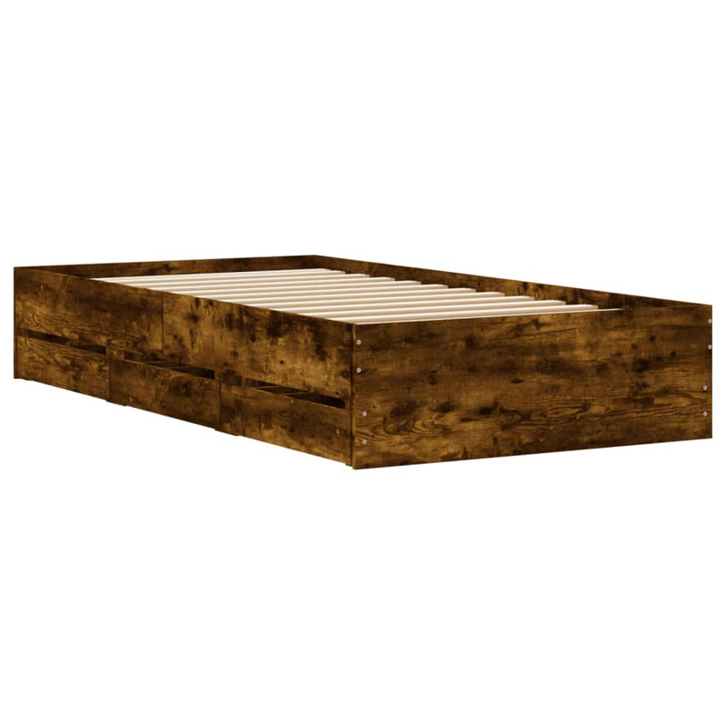 Nikash Drawers Bed Frame, Small Single ( 75 x 190 cm), Smoked Oak