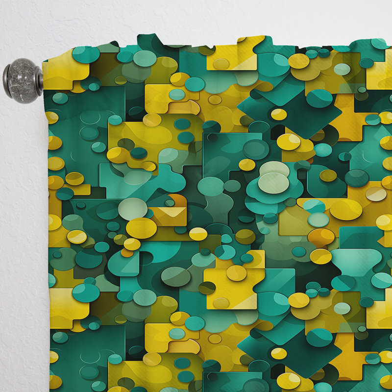 Popart vert et jaune jeu de puzzle II - Rideau obscurcissant géométrique abstrait - 1 panneaux, L 52 po x L 108 po