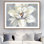 «White Flower on Wood - Gray», reproduction d'art contemporaine encadrée