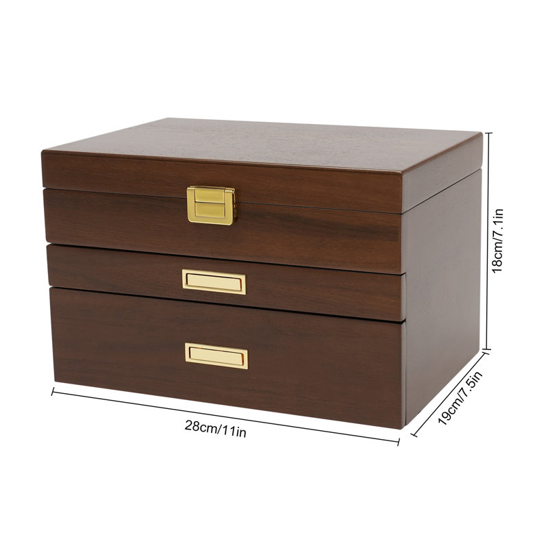 Boîte de rangement pour bijoux 3 couches, Brun foncé
