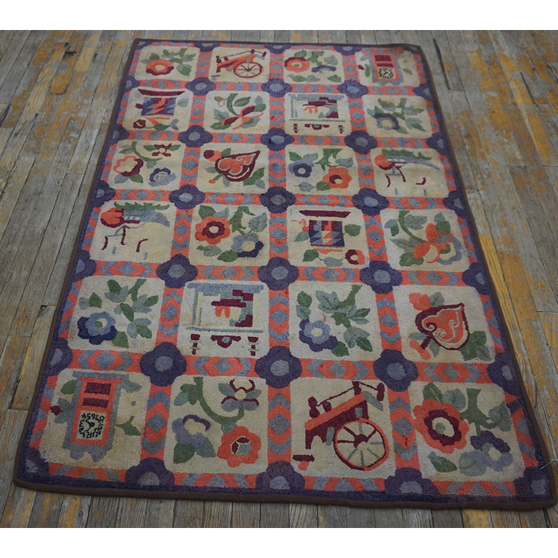 Antique American Hooked Rug America Ivory 1930s