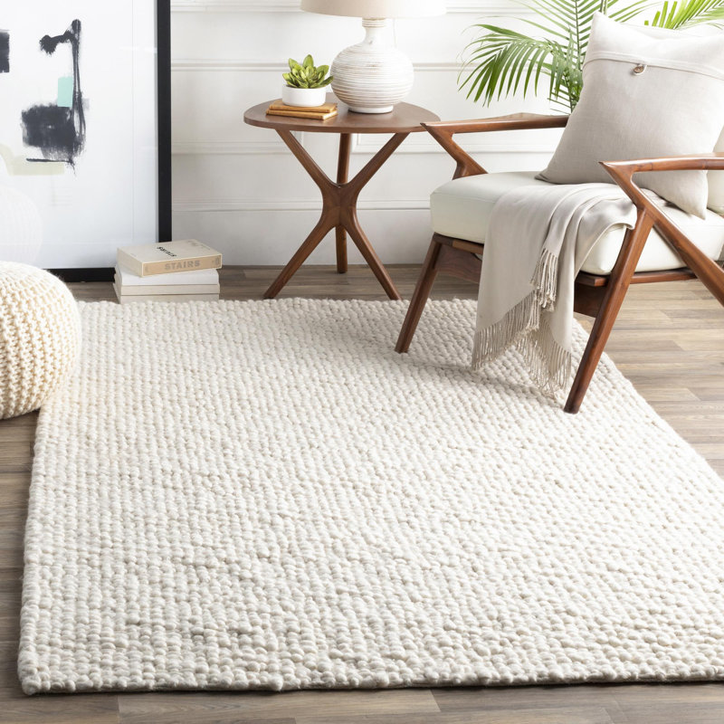 Tapis crème en laine tissé à la main Pigg, Rectangle de 10 pi x 14 pi