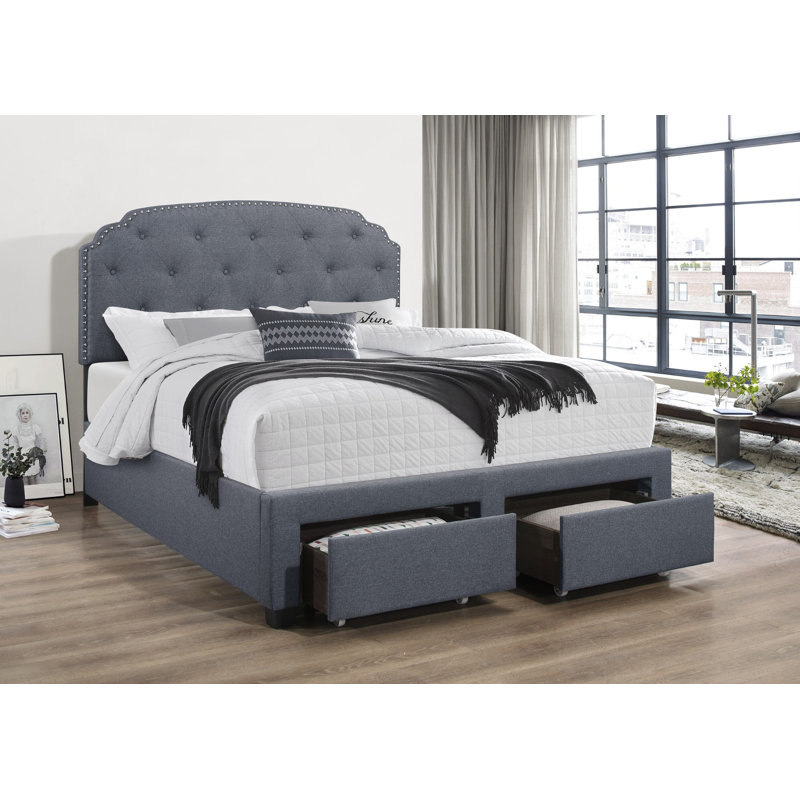 Lit tapissier capitonné Ayotte, Grand, Gris foncé