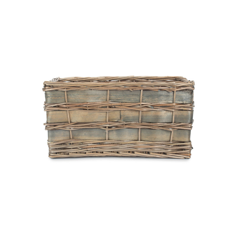 Wicker Scandi Style Storage Basket, Grey Wash, 19cm H x 38cm W x 26cm D
