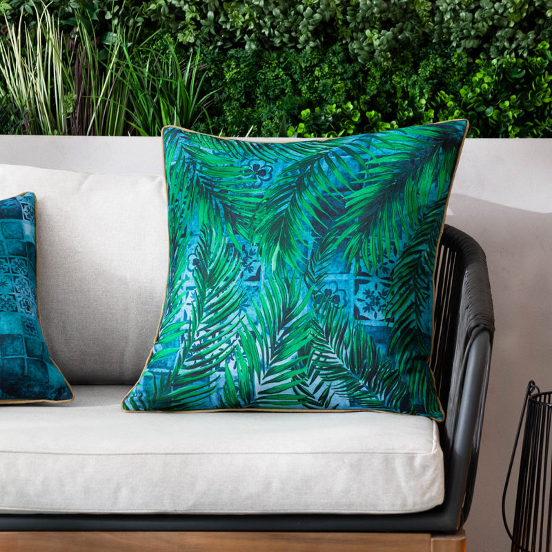 Majorelle Palm Indoor / Outdoor Floral Blue Square Throw, Pillow Cover Only - No Insert