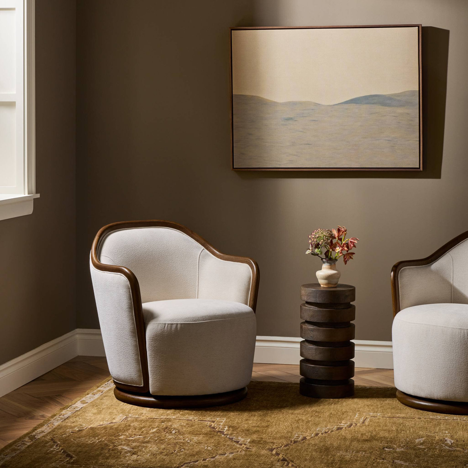 Upholstered Swivel Accent Chair, Laughlin Bone