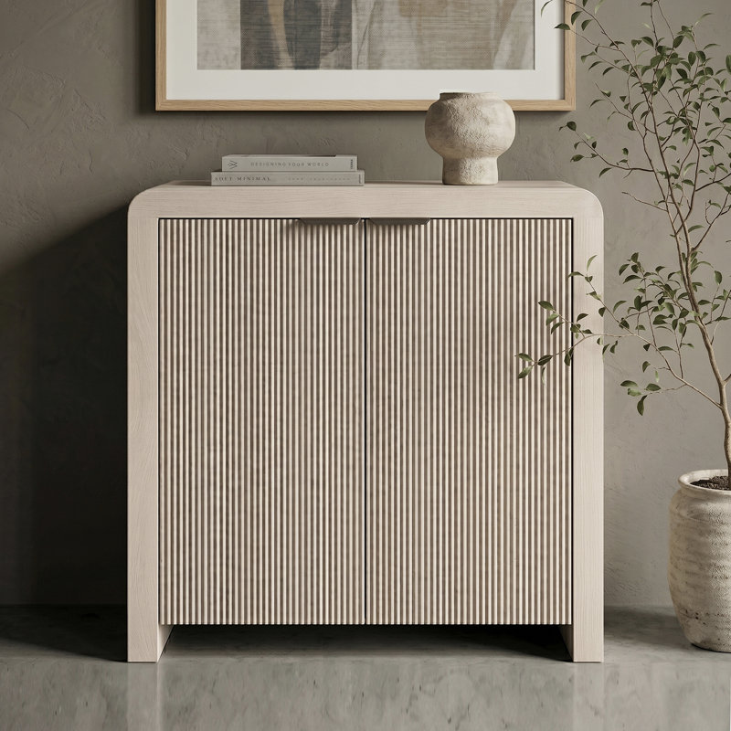 Preston 32" Wide Rectangular Fluted Accent Cabinet in Alder White, Alder White