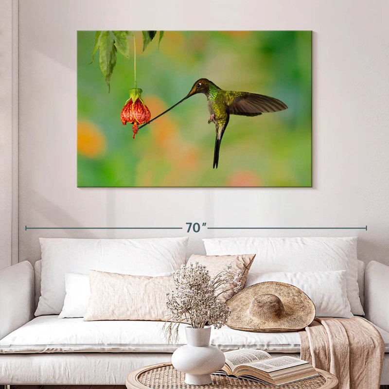 Colibri mangeant du nectar, H 32 po x l 48 po