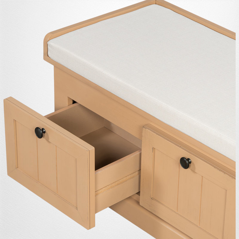 Banc de rangement relevable avec coussin et 3 tiroirs, Naturel