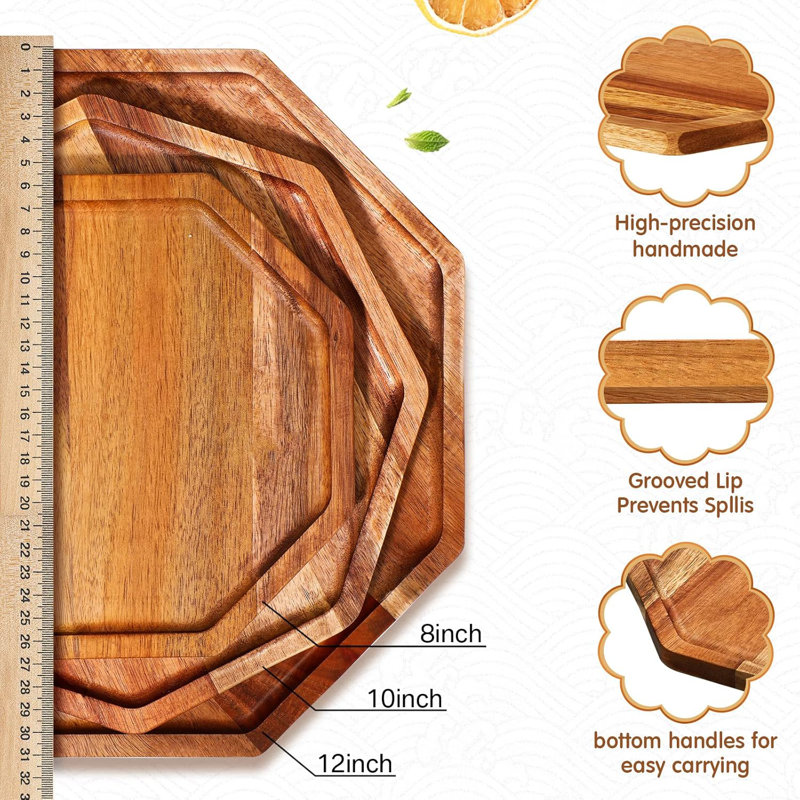Plateau à fruits en bois 3 pièces, H 0,7 po x l 8 po x P 8 po