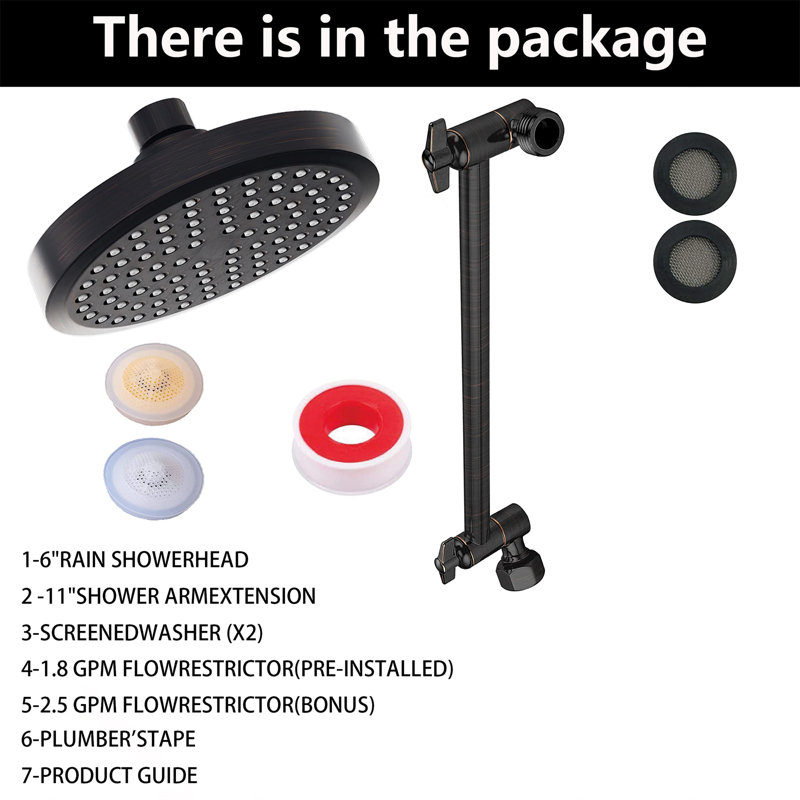Round Rainfall Shower Head With Adjustable Extension Arm - High Pressure Performance, 1-Min Easy Install (11" Arm) (Fixed Shower Mount Sold Separately)