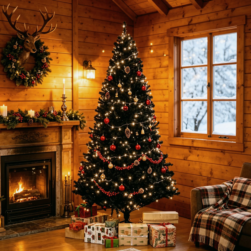 Sapin de Noël artificiel Douglas de 2,3 m (7,5 pi) préilluminé, 1346 branches, 500 lumières DEL blanc chaud, noir