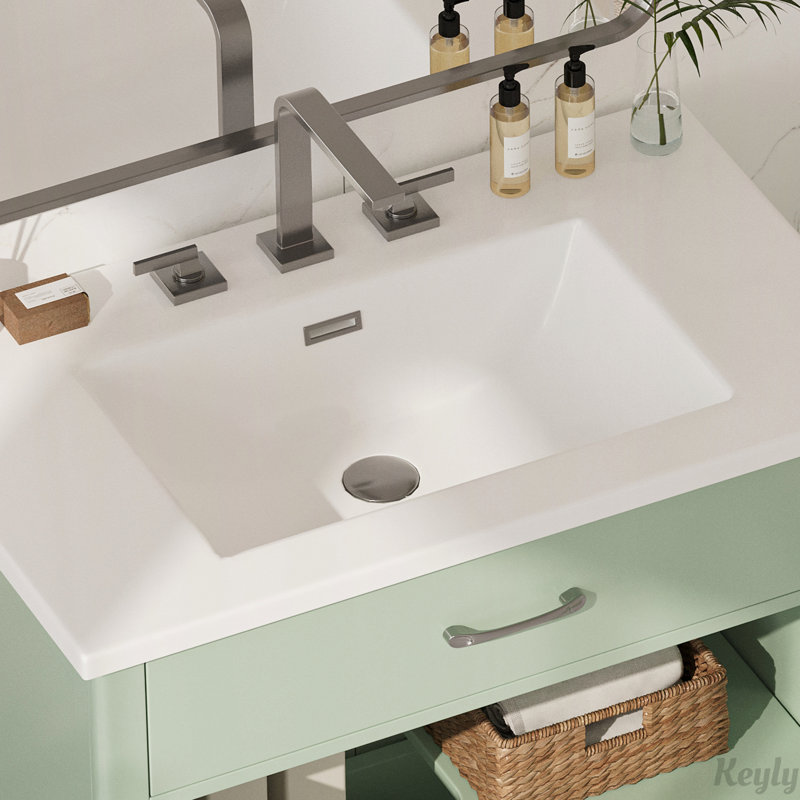 Meuble-lavabo 31 po avec verre trempé, Vert / Argent