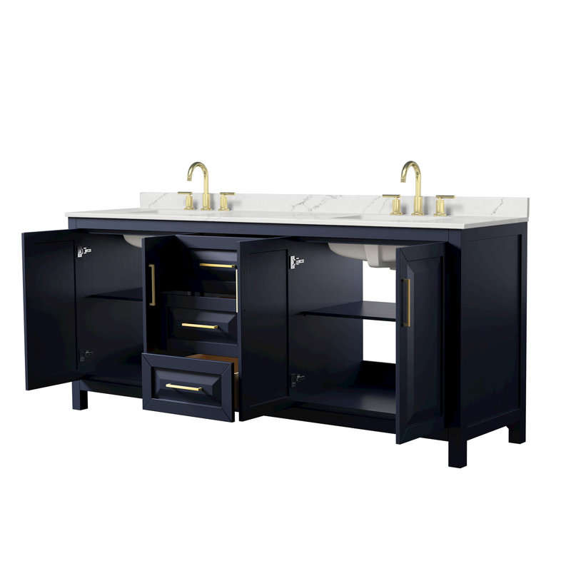 Daria 80'' W Vanity, White Quartz, Blue, Brushed Gold