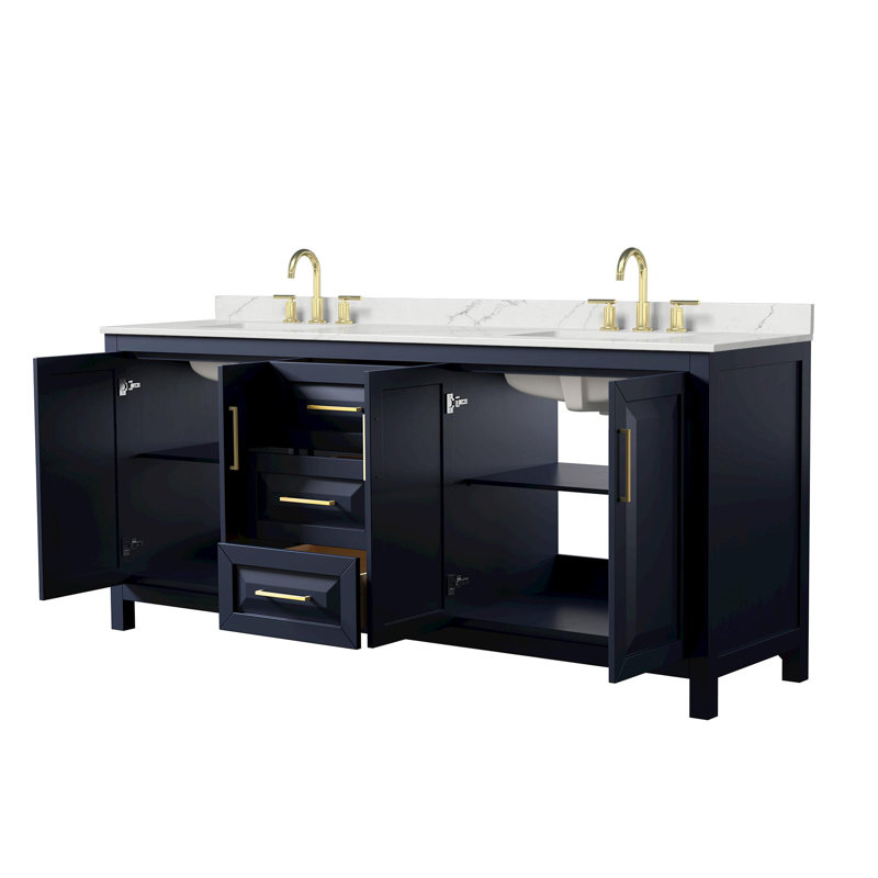 Daria 80'' W Vanity, Blue, Brushed Gold, White Quartz