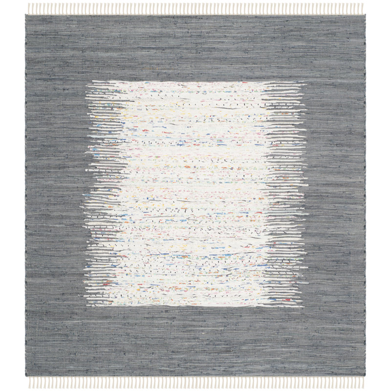Tapis de couleur unie en coton tissé à la main Annia, Carré 6 pi