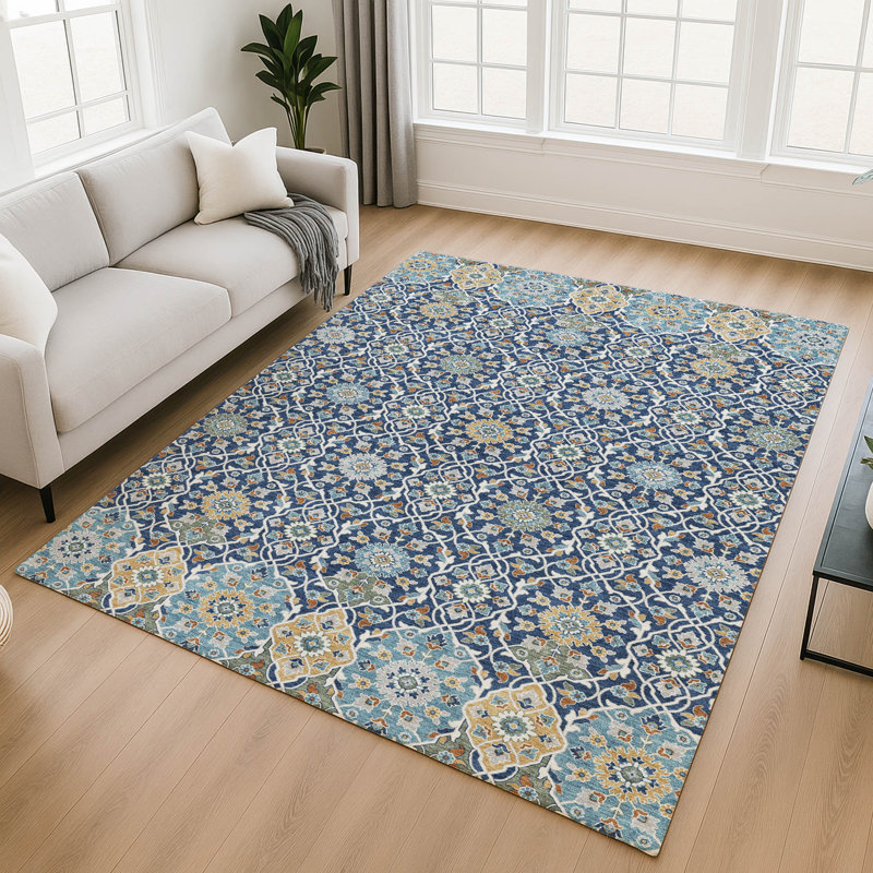 Premium Machine Washable Mayfield AMF2199 panel Rug, Navy, 10' x 14'