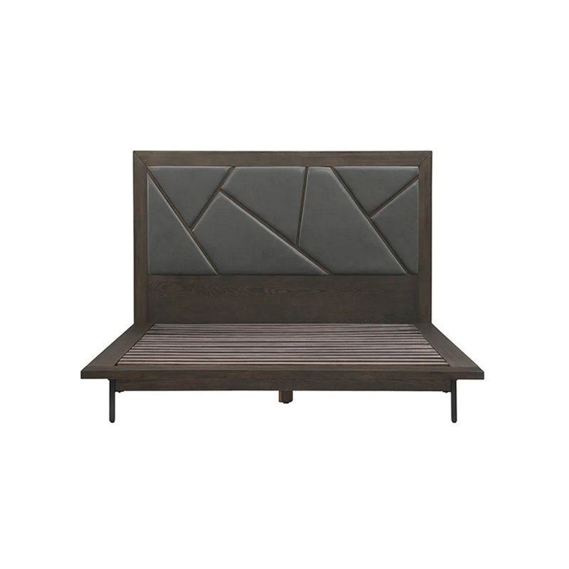Vegan Leather Slat Bed, Queen