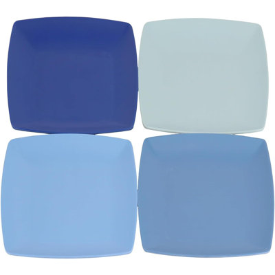 4-piece 10.5-inch Square Melamine Dinner Plates, Lightweight, Blue Set