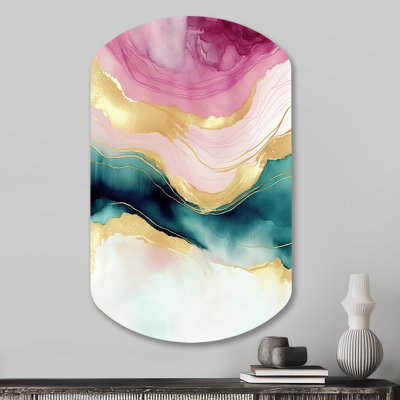 Abstract Geode Marble Waves Pink III - Marble Cylinder Metal Wall Art, Pink Asymmetrical Metal Art Print