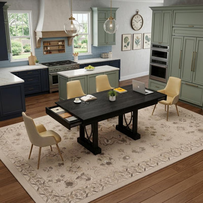 63" Wooden Dining Table for 6-8 People with 2 Large Drawers Long Farmhouse Rectangular Kitchen Dining Table & Thick Table Top, Sturdy Frame, for Big F