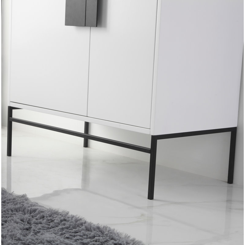 Ensemble de meuble-lavabo simple 60 po Maisie, Peinture blanc mat, Noir